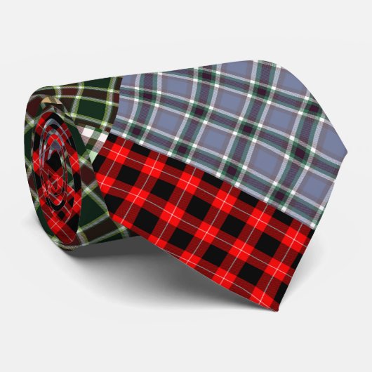 Rustic tartan patchwork neck tie stropdas (Opgerold)