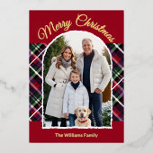 Rustic Tartan Plaid Arch Foto Vrolijk Kerstfeest Folie Feestdagenkaart (Voorkant)