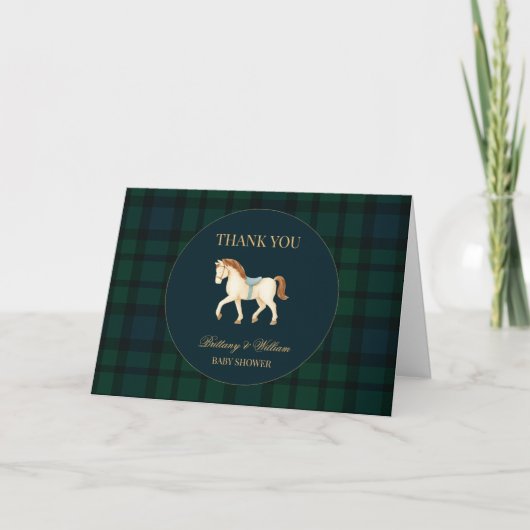 Rustic Tartan Plaid Horse Baby Shower  Bedankkaart (Voorkant)