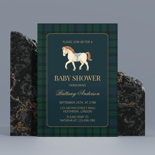 Rustic Tartan Plaid Horse Baby Shower  Kaart