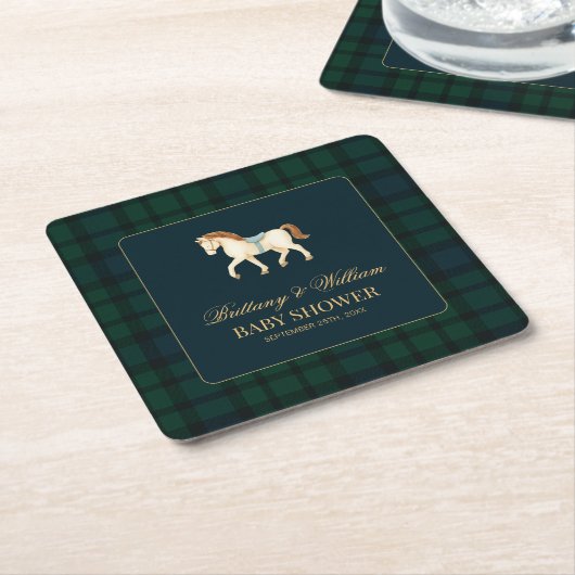 Rustic Tartan Plaid Horse Baby Shower  Kartonnen Onderzetters (Schuin)