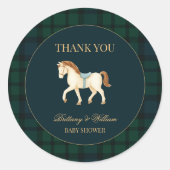 Rustic Tartan Plaid Horse Baby Shower  Ronde Sticker (Voorkant)