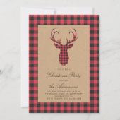 Rustic Tartan Plaid Rendier Christmas Party Kaart (Voorkant)