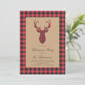 Rustic Tartan Plaid Rendier Christmas Party Kaart (Staand voorkant)