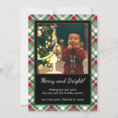 Rustic Tartan Pset Merry & Bright FotoKerstmis Feestdagenkaart (Voorkant)