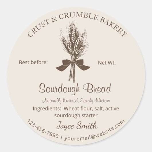Rustic Tarwe Zuurdeeg Brood bakken Ronde Sticker (Voorkant)