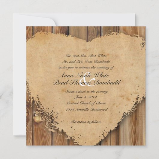 Rustic Tattered Heart Wood Kijk Country Weddenscha Kaart (Voorkant)
