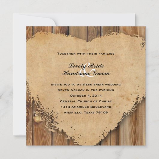 Rustic Tattered Heart Wood Style Country Wedding Kaart (Voorkant)