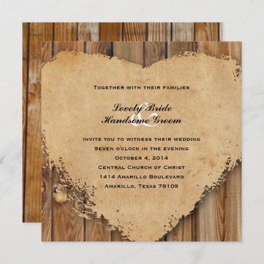Rustic Tattered Heart Wood Style Country Wedding Kaart (Voorkant / Achterkant)