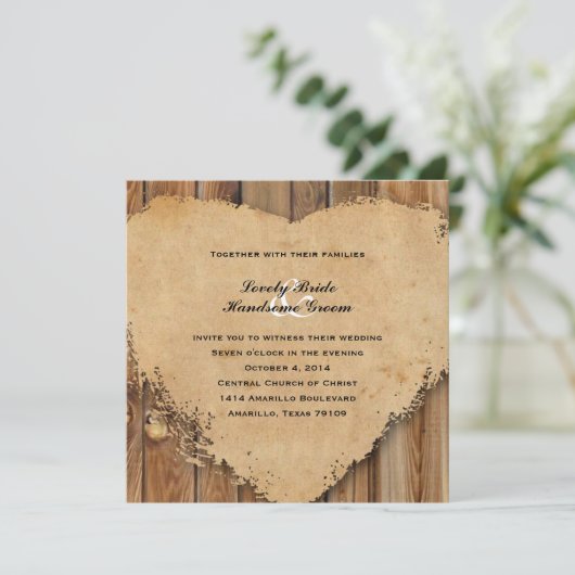 Rustic Tattered Heart Wood Style Country Wedding Kaart (Staand voorkant)