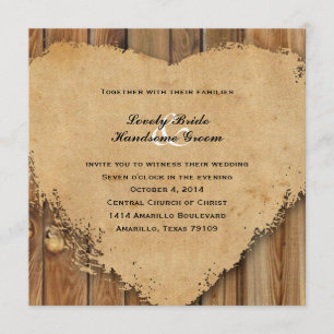 Rustic Tattered Heart Wood Style Country Wedding Kaart