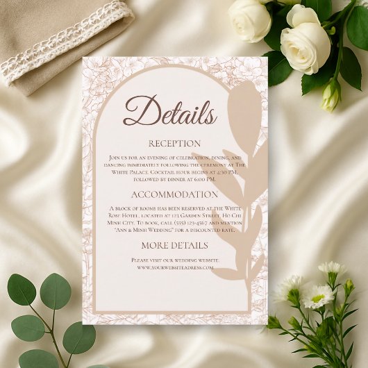 Rustic Taupe Botanical Wedding Details Card Informatiekaartje