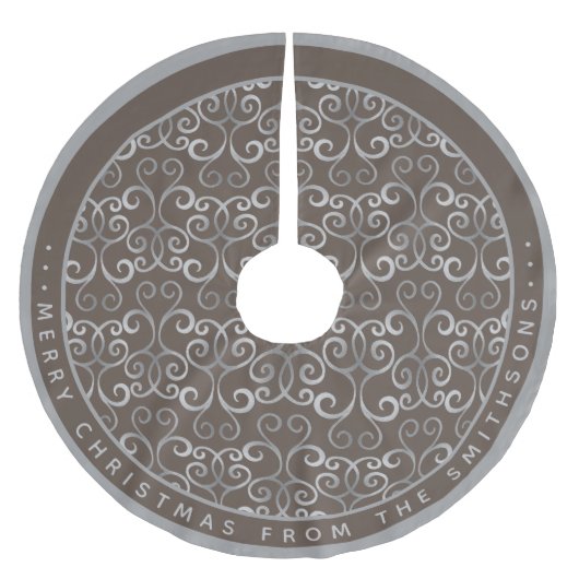 RUSTIC TAUPE EN ZILVEREN KERSTDAMAST OP MAAT  KERSTBOOM ROK (Voorkant)