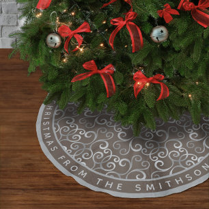 RUSTIC TAUPE EN ZILVEREN KERSTDAMAST OP MAAT KERSTBOOM ROK
