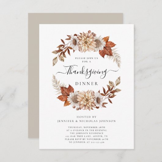 Rustic Taupe Fall laat Thanksgiving eten Uitnodiging Briefkaart (Voorkant / Achterkant)