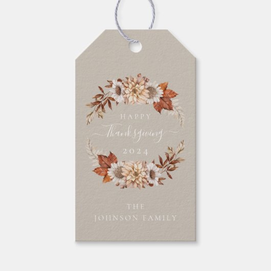 Rustic Taupe Fall leves Happy Thanksgiving Cadeaulabel (Voorkant)