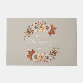 Rustic Taupe Fall leves Happy Thanksgiving Deurmat