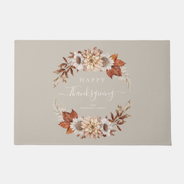 Rustic Taupe Fall leves Happy Thanksgiving Deurmat (Voorkant)