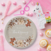 Rustic Taupe Fall leves Happy Thanksgiving Papieren Bordje (Feest)