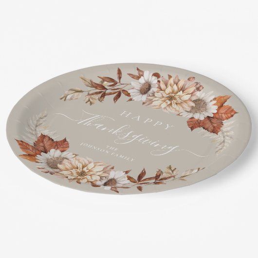 Rustic Taupe Fall leves Happy Thanksgiving Papieren Bordje (Gekanteld)