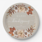 Rustic Taupe Fall leves Happy Thanksgiving Papieren Bordje (Voorkant)