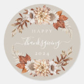 Rustic Taupe Fall leves Happy Thanksgiving Ronde Sticker (Voorkant)