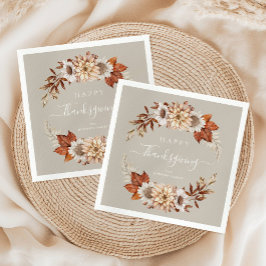 Rustic Taupe Fall leves Happy Thanksgiving Servet