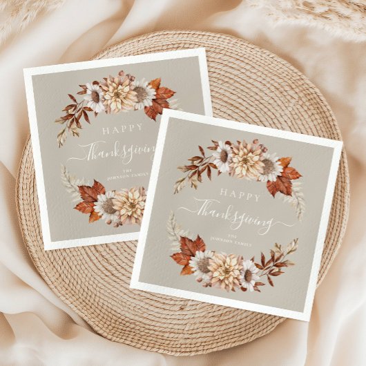 Rustic Taupe Fall leves Happy Thanksgiving Servet