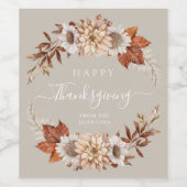 Rustic Taupe Fall leves Happy Thanksgiving Wijn Etiket (Enkel label)