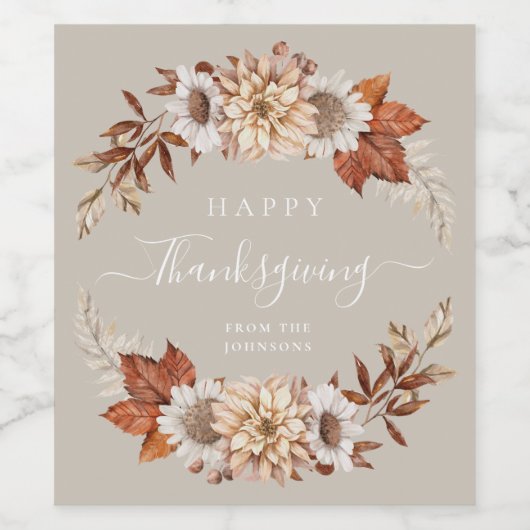 Rustic Taupe Fall leves Happy Thanksgiving Wijn Etiket (Enkel label)