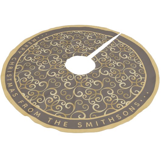 RUSTIC TAUPE & GOLD CHRISTMAS DAMASK PERSONALISEER KERSTBOOM ROK (Gekanteld)