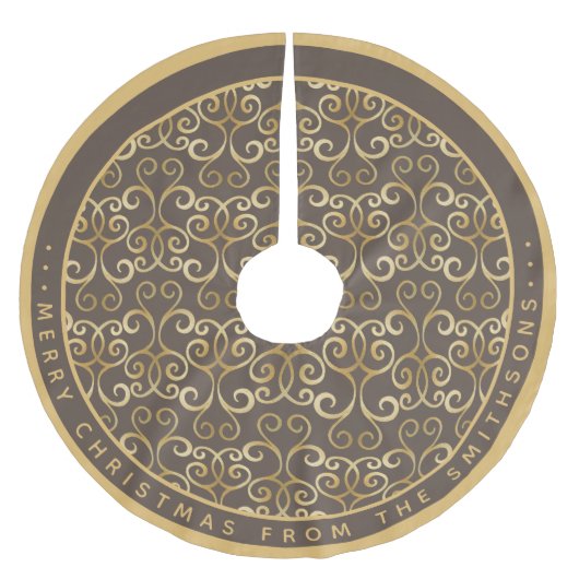 RUSTIC TAUPE & GOLD CHRISTMAS DAMASK PERSONALISEER KERSTBOOM ROK (Voorkant)