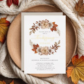 Rustic Taupe Herfst Floral Thanksgiving Dinner Gol Folie Uitnodiging