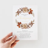 Rustic Taupe Herfst Floral Thanksgiving Dinner Gol Folie Uitnodiging