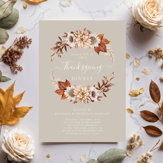 Rustic Taupe Herfst Floral Thanksgiving Kaart