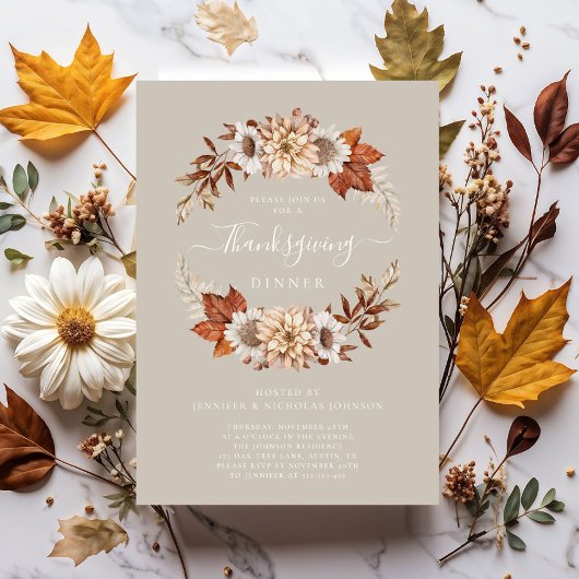 Rustic Taupe Herfst Floral Thanksgiving Kaart