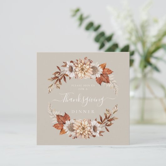 Rustic Taupe Herfst Floral Thanksgiving Kaart (Staand voorkant)