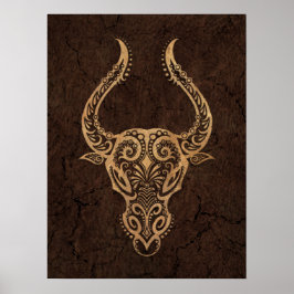 Rustic Taurus Zodiac Sign on Stone Effect Poster