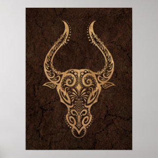 Rustic Taurus Zodiac Sign on Stone Effect Poster