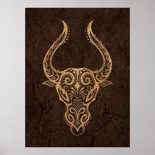 Rustic Taurus Zodiac Sign on Stone Effect Poster (Voorkant)