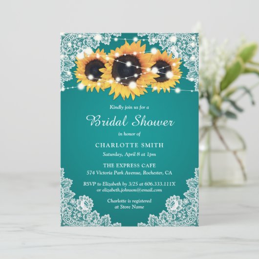 Rustic Tea Lace Sunflower Bridal Shower Kaart (Staand voorkant)