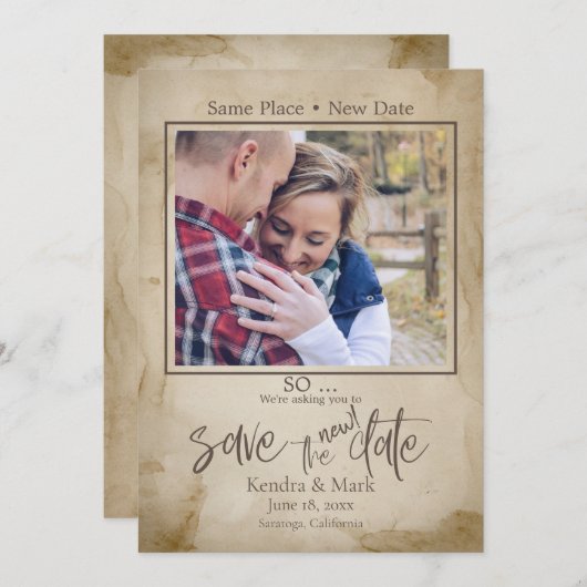 Rustic Tea Stain Uw foto sparen de NIEUWE Datum Kaart (Voorkant / Achterkant)