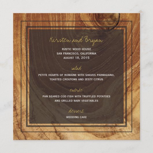 Rustic Teak Wood Foto Modern Weddenschap Menu (Voorkant)
