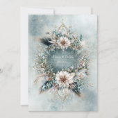 Rustic Teal Blue Feather White Floral Wedding Kaart (Voorkant)