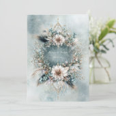 Rustic Teal Blue Feather White Floral Wedding Kaart (Staand voorkant)