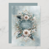 Rustic Teal Blue Feather White Floral Wedding Kaart (Voorkant / Achterkant)