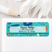 Rustic Teal Hout & Onder de Zee Vrienden Whimsical Etiket (Insitu)