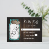 Rustic Teal Mason Jar Wood Wedding RSVP Kaartje (Staand voorkant)