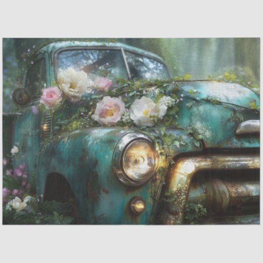 Rustic Teal Rose Truck Decoupage Tissuepapier (Voorkant)