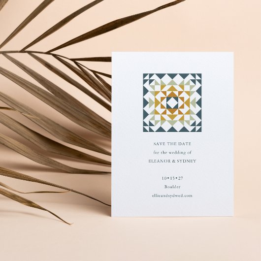 Rustic Tealgroene Herfst Geometrische Quilt Bruilo Save The Date